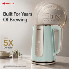 Havells CRAFT Kettle | OptiHeat Tech for Custom Temperature Setting | Real Time Temperature Display |12 Hour Keep Warm Function | Strix Controller for 5x Lifespan | 3x Safety Protection (Blue & Gold)