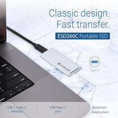 Transcend 500GB External SSD USB 3.1 Gen 2, Type-C, ESD260C Portable External Solid-State Drive, Silver - TS500GESD260C