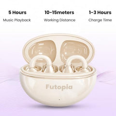 FUTOPIA Loop (OWS) Wireless Bluetooth Earbuds 5.4, Open Ear Design, 10mm Copper Speaker, 300mAh Charging Case, Type-C Fast Charging, HD Sound, BT Name Change, Built-in Mic-Black