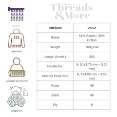 Vardhman Threads Cotone DK Weight Yarn - 51% Cotton 49% Acrylic Blend - 100g Ball 250m Length - Perfect for Knitting Crochet Amigurumi (Turquoise Blue)