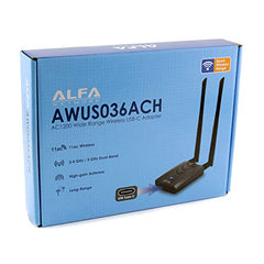 ALFA Network Long-Range Dual-Band AC1200 Wireless USB 3.0 Wi-Fi Adapter w/2x 5dBi External Antennas - 2.4GHz 300Mbps/5GHz 867Mbps - 802.11ac & A, B, G, N