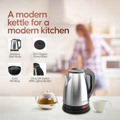 Longway Kestro 2 Liter Electric Kettle with Stainless Steel Body for Boiling (Black & Silver, 1500 Watt)