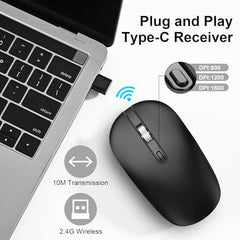 cimetech Type C Wireless Mouse, Mouse for MacBook with 3 Adjustable DPI, Compatible with Laptop/PC/Computer - Black