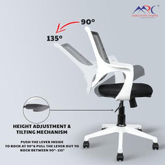 MRC Mono Ergonomic Office Chair (Mid-Back) – Revolving Breathable Mesh Desk Chair for Work from Home & Study–Lumbar Support & Heavy Duty Nylon Base (Grey & White)