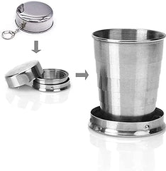 MOMISY Portable Folding Stainless Steel Travel Camping Water Mug Cup Glass -150ml, Silver (Stainless Steel 304)