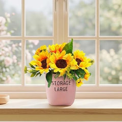 Dekorly Premium Artificial New Rose Flower with Pink Decorative Pot (Storage Large) – 22 cm Faux Flower Arrangement for Home Decor Living Room Bedroom Office Decor (1, Rose)