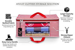 VR ATULIT BY CHOOSY 12 Flap Saree Bag | Clothes Storage Bag for Sarees, Blankets | Large Storage Bag for Clothes with Transparent Zip Covers | Foldable Quilted Bag Organizer with Handle for Wardrobe