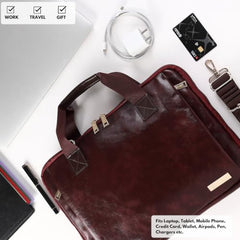 VISMIINTREND Laptop Leather Bag for Man | Coffee Brown