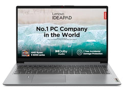 Lenovo IdeaPad 1 AMD Ryzen 5 5500U 15.6" HD Thin and Light Laptop (8GB RAM/512GB SSD/Windows 11 Home/Office Home 2024/1 Year ADP Free/Grey/1.6Kg), 82R4011MIN