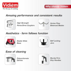 Vidiem EVA Royal 750W Mixer Grinder with 3 Jars | 750W mixer Grinder | 2 Years Product Warranty & 5 Years Motor Warranty | Red & Black