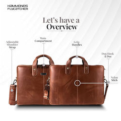 HAMMONDS FLYCATCHER Genuine Leather Office Bag for Men - 15.6 Inch Laptop Bag for Men for Professionals, Business Travelers - Adjustable Straps & Multiple Compartments - 1 Year Warranty - Brown