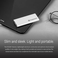 Transcend 500GB External SSD USB 3.1 Gen 2, Type-C, ESD260C Portable External Solid-State Drive, Silver - TS500GESD260C