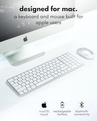 Macally Bluetooth Mac Keyboard and Mouse - Compact (2 Zone) Layout with Number Pad - Multisync, Rechargeable - Wireless Apple Keyboard and Mouse Combo for Mac, MacBook, iPad, iPhone - Silver
