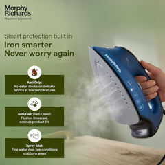 Morphy Richards Turbo Blaze 2400 Watts Steam Iron | 340 ml tank capacity with Anti Drip | Ceramic Coated Soleplate | Anti Calc and Safety Auto off function | Self-Cleaning | Blue and Black