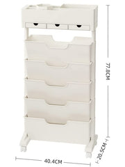SYGA Removable Multifunctional Book Storage Rack Shelf Living Room Layered Plastic Magrack 3drawers with Wheels (OffWhite)