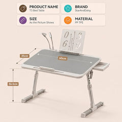 StarAndDaisy T9 Foldable Bed Table for Laptop & Study, 4-Level Adjustable Angled Tabletop, Large Desktop Surface with Anti-Slip Stopper, Tablet & Phone Slot, Storage Drawer, Stable Legs, PP & TPE