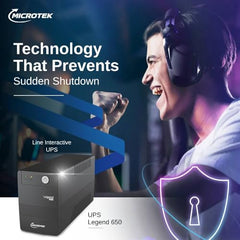 Microtek Legend 650 Line Interactive UPS 650VA/360W, Micro Processor Based UPS System, an Ideal Power Backup & Protection for Desktop PC & Home Office with 2 Years on Electronics and 1 year on Battery