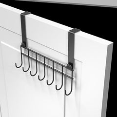 Appucoco Over The Door Hook Hanger, Hanging Organizer Rack Steel Door Hook Hanger Wall Hook Rack (7 Hooks) (Black)
