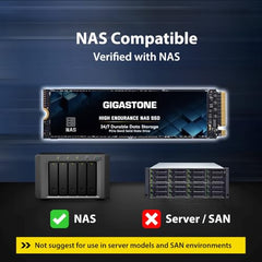 Gigastone 【NAS Certified】 High Endurance M.2 SSD 2TB (2-Pack) for Data Cache and Fast Boot, NVMe PCIe Gen3 Up to 2600MB/s, TLC Flash with SLC Caching, 24/7 Reliable for Gaming/PC/NAS, 5-Year Warranty
