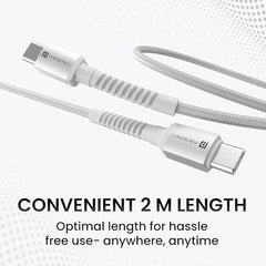 Portronics Konnect X 60W Type C to Type C Unbreakable Nylon Braided Cable, 1M Fast Charging Cable for iPhone 15 series, iPad, Samsung Galaxy & other Type C Devices(Black)