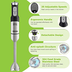 INALSA Hand Blender 1500 W|Silent DC Copper Motor|European Stepless Variable Speed Design| X.Large 1L Chopper|Unique Potato Masher| Detachable| Stainless Steel-Robot INOX 1500 StepUp
