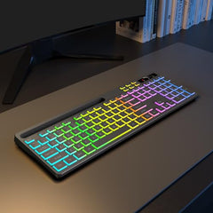Soueto Wireless Keyboard with RGB Backlit, Phone Holder for Mac/PC, Black