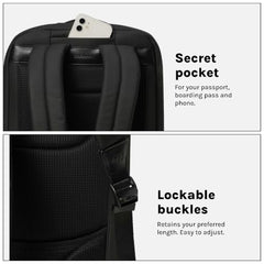 MOKOBARA Transit Backpack | Fits Laptop Up To 16 Inch, 30L Capacity, Water-Resistant Polyester, Vegan Leather Trims | Money Moves, Black