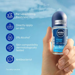 Nivea Woody Fresh Active Roll On For Men, Anti-Perspirant, 50 Ml & Men Body Wash, Deep Impact, 3 In 1 Shower Gel For Body, Face & Hair, With Microfine Clay, 250 Ml