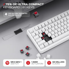 CYBEART Nighthawk 75 Wireless Mechanical Keyboard, 81 Keys with Multimedia Knob, Tri-Mode Bluetooth 5.1/2.4GHz/Wired, Hot-Swappable, RGB Backlit, Linear Switches, PBT Keycaps, 4000mAh Battery