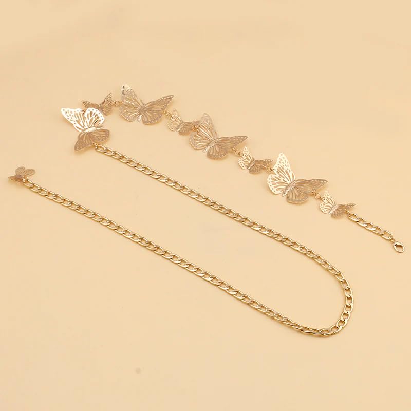SYGA Women's Simple Geometric Versatile Body Chain Punk Style Stitching Single Layer Hollow Butterfly Waist Chain(Gold)
