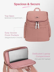 Genie Miami Laptop Backpack for Women (16 Inches) | Modern Office, College & Travel Laptop Backpack | Padded Laptop Sleeve | Rose