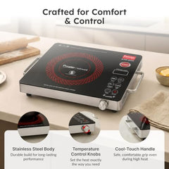 Prestige Blaze 2200 Watts Infrared Cooktop | Preset Indian Menu Options & Timer | Compatible With Any Metal Cookware With Flat Bottom | Easy to clean | Portable | Black | 1Y Warranty | BIS