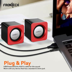 FRONTECH Premium 2.0 Channel USB Powered Speakers with 1.5W x 2 Output, AUX Input, and 1-Year Warranty (Red)