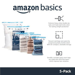 amazon basics Vacuum Compression Storage Bags with Hand Pump - Medium, 5-Pack