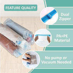 16 Travel Compression Bags Vacuum Packing, Roll Up Travel Space Saver Bags for Luggage, Cruise Ship Essentials (6 Large Roll/6 Medium Roll/4 Small Roll)