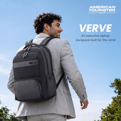 American Tourister Verve 17" Laptop Backpack | USB Charging Port | Smart Trolley Sleeve | Hidden Pocket | Tractum Suspension Straps | Office Bag for Men and Women | Black | 1 Year Global Warranty
