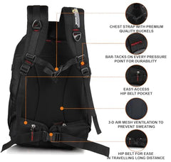 Half Moon 45L Hammer Waterproof Rucksack Bags for Man/Trekking Bags for Men | With 17.3" Laptop Compartment & Rain cover | For Trekking, Hiking, Travel Backpack for Men & Women (Navy Blue)
