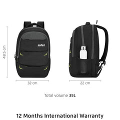 Safari Omega spacious/large laptop backpack with Raincover, college bag, travel bag for men and women, Black, 30 Litre