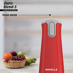 Havells Duro Blend 300 W Hand Blender | Low Noise Copper DC Motor | Rust-Free 304 SS Blades | Double Wall |Detachable Stem | 2 Speed Settings | Double Bush Technology | 2 Years Warranty