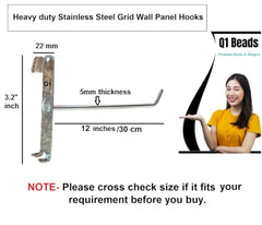 Q1 Beads 12 Pcs 4 inch Stainless Steel Gridwall Panel/Mesh/Jali/Grid Display Hook Hanger for Showroom, Mobile Shops,Supermarket Hanging in Garment & Grocery Shops etc.(Chrome) (4 inches)