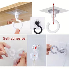Heavy Duty 360° Rotating Self Adhesive Ceiling Hooks – No Drill, Waterproof Sticky Hooks for Hanging Plants, Wind Chimes, Lights & Mosquito Nets (360° Rotating Ceiling Hooks Pack of 5) (BLACK)
