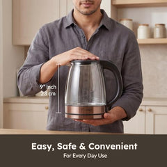 Prestige PKGB 1.8 Litre Electric Glass Kettle| LED Power Indicator| Borosilicate Glass| Automatic Power Cut-Off| Concealed Element| 360 Degree Swivel| Cool Touch Handle, 1350 Watts, Transparent