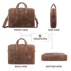 WildHorn Genuine Leather Office Bag for Men | 15.6-Inch Laptop Bag with a Minimalist Design | Professional Leather Bag with Adjustable Straps & Multiple Compartments | 1-Year Warranty