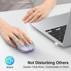 cimetech Wireless Bluetooth Mouse, Slim Rechargeable Mac Mouse, Computer Mice with Dual Mode (Bluetooth 5.1 and 2.4G), Compatible with iPad, Laptop, Mac, Windows (Silver)