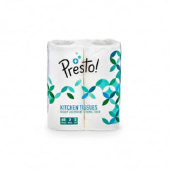 Amazon Brand - Presto! 2 Ply Kitchen Tissue Paper Roll | 720 Pulls | 60 Kitchen Towels X 12 Rolls | Soft And Highly Absorbent | 100% Natural Virgin Cellulose Fiber