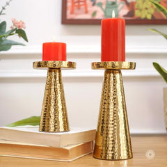 Behoma Handcrafted Golden Tea Light Candle Holders Set of 2 | Premium Metal & Glass Candle Stand | Centerpiece for Living Room, Coffee Tables & Home Decor Gift (Candles Not Included)