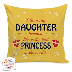 Gift for Daughter Birthday Special Birthday for Daughter Printed Cushion(12 inch X 12 inch with Filler with Keychian) Girls Pillow Daughters Day for Daughter and Girls (V) (D-5A)