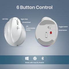 Portronics Toad Ergo 4 Vertical Wireless Bluetooth Mouse, Dual Mode(2.4GHz+BT), Upto 4000 DPi, 6 Button Control, Rechargeable Battery, Noise-Free Clicking, Multi-Device Pair, Ergonomic Design (White)