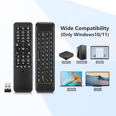 Pepper Jobs W10 GYRO Air TV Remote,QWERTY Keyboard Fly Mouse for Win 10, LED Backlit Keyboard Mini PC Controller, 6-Axis Gyro w/Learning Remote Control Function