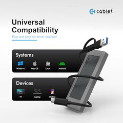 Cablet M.2 NVMe/NGFF SSD Enclosure USB 3.1 Gen2 10Gbps for 2242/2260/2280 M-Key/M+B Key PCIe SSD, Supports Dual Protocol NVMe and NGFF SSD, UASP Max 2TB, Aluminium Case